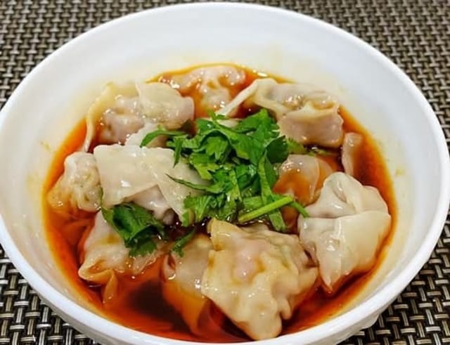 Steamed House-Made Wonton with Chili Oil Soy.